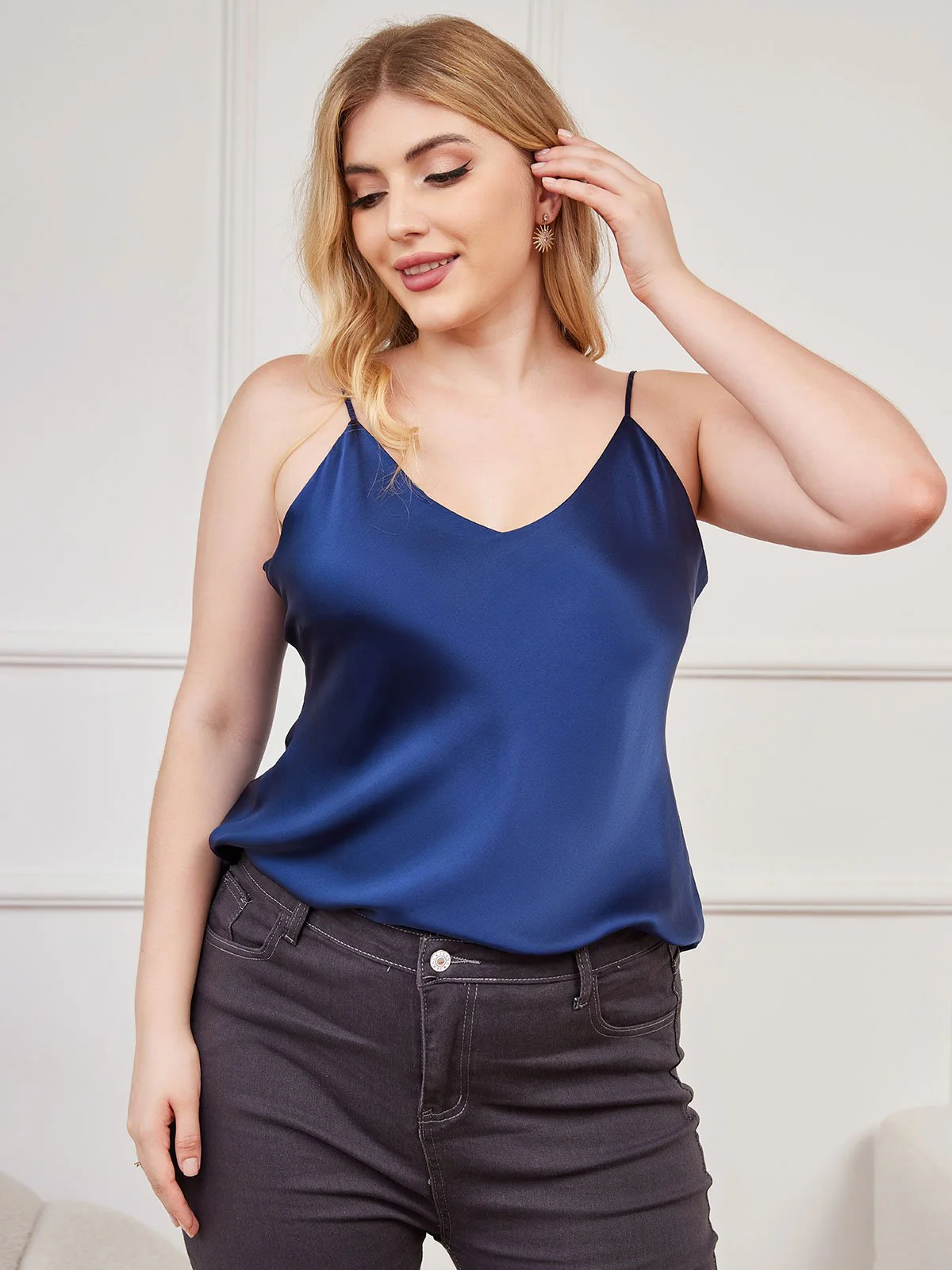 Top De Camisola De Seda Talla Grande Para Mujer - Image 14