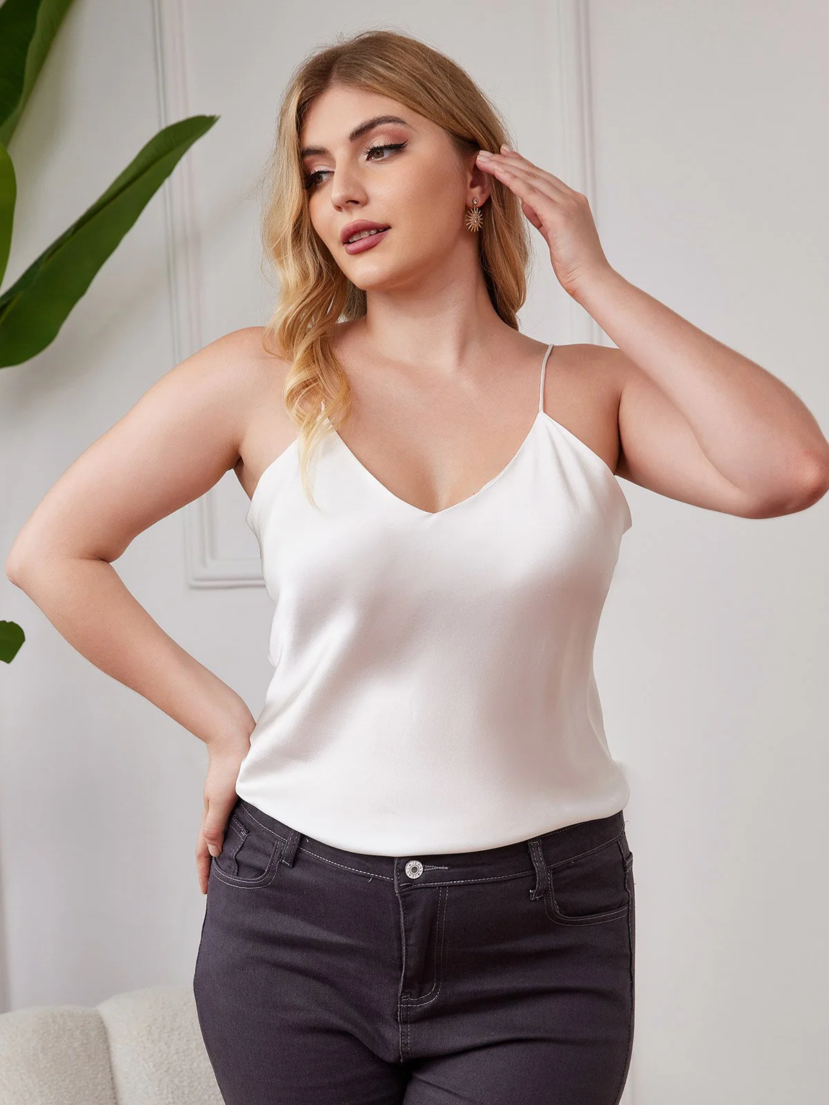 Top De Camisola De Seda Talla Grande Para Mujer - Image 3