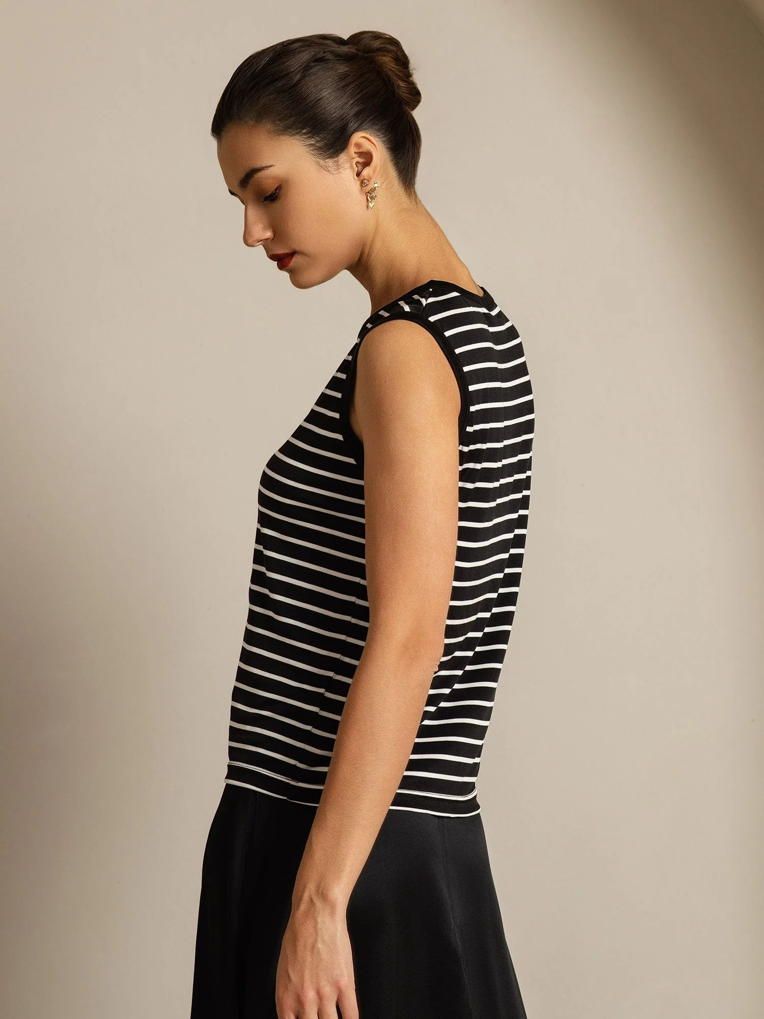 Top Deportivo Mujer Seda Pura Cuello Redondo Estampado A Rayas - Image 11