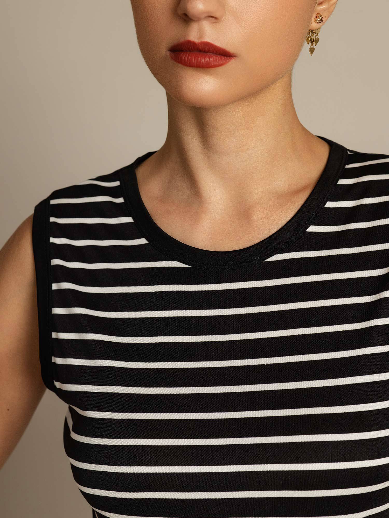 Top Deportivo Mujer Seda Pura Cuello Redondo Estampado A Rayas - Image 12